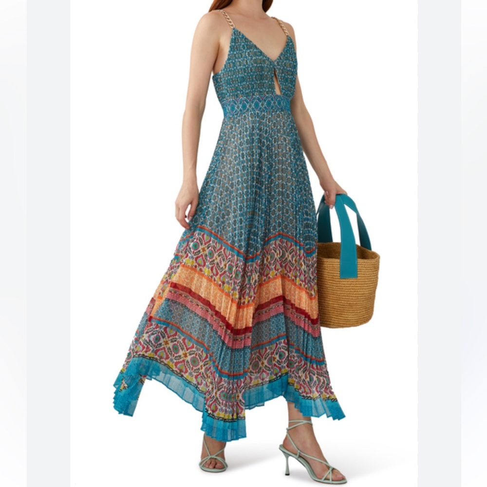 Alice + Olivia Gloria Chain-Strap Pleated Maxi Dress Size 4 - Picture 9 of 11